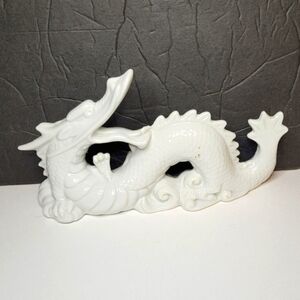 Japanese Vintage Porcelain White Dragon Statuette 9.5" long